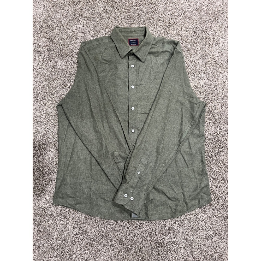 UNTUCKit Mens XL Slim Fit Wrinkle Free Cotton Button Down Shirt Olive Green